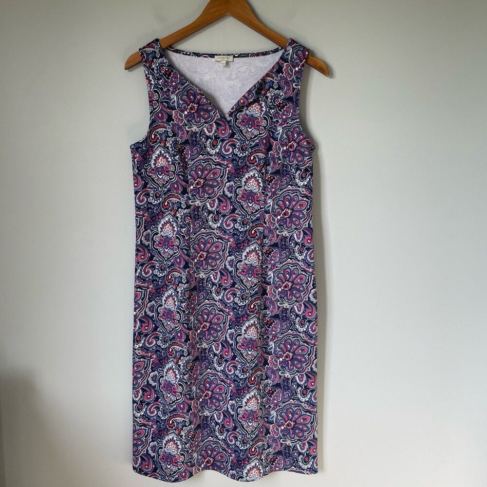Talbot's Paisley Print Knee Length Dress Blue Pink Sleeveless Women's Small